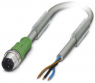 Sensor-Aktor Kabel, M12-Kabelstecker, gerade auf offenes Ende, 3-polig, 10 m, PUR, grau, 4 A, 1456763