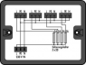 Verteilerbox, Leitungs- und Geräteschutz, 1 Eingang, 4 Ausgänge, Kod. A, MIDI, schwarz