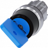 Schlüsselschalter O.M.R, unbeleuchtet, tastend, Bund rund, blau, 45°, Abzugsstellung 0, Einbau-Ø 22.3 mm, 3SU1050-4GC01-0AA0