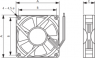 AC-Axiallüfter, 240 V, 120 x 120 x 25 mm, 96 m³/h, 43 dB, Gleitlager, TRACO POWER, A12 T30 HTS