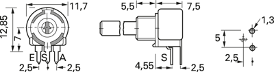 SM-10-H 2,5 B-ASD 10K Piher Potentiometer Bild 2