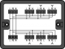 Verteilerbox, Wechselstrom 230 V, 1 Eingang, 7 Ausgänge, Kod. A, MIDI, schwarz