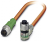 Sensor-Aktor Kabel, M12-Kabelstecker, gerade auf M12-Kabeldose, abgewinkelt, 5-polig, 0.3 m, PUR, orange, 4 A, 1416142