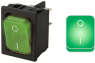 Wippschalter, grün, 2-polig, Ein-Aus, Ausschalter, 20 (4) A/250 VAC, 10 (8) A/250 VAC, IP40, beleuchtet, bedruckt