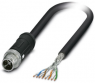 Netzwerkkabel, M12-Stecker, gerade auf offenes Ende, Cat 6A, S/FTP, PE-X, 2 m, schwarz