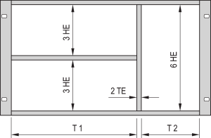 Gemischter Ausbausatz für 6 HE + 2 x 3 HE, UntUnterteilung des Einbauraums in 84:0 TE