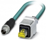 Netzwerkkabel, M12-Stecker, gerade auf RJ45-Stecker, gerade, Cat 6A, S/FTP, PUR, 10 m, blau