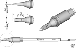 Lötspitze, Meißelform, Ø 0.5 mm, (D x B) 1.8 x 16 mm, R245018