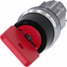 Schlüsselschalter O.M.R, unbeleuchtet, rastend, Bund rund, rot, 90°, Abzugsstellung 0, Einbau-Ø 22.3 mm, 3SU1050-4FF01-0AA0