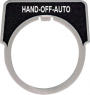 Bezeichnungsschild, bedruckt mit "HAND-OFF-AUTO", für Befehls und Meldegeräte, 9001KN260