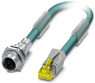 Netzwerkkabel, M12-Buchse, gerade auf RJ45-Stecker, gerade, Cat 6A, S/FTP, PUR, 5 m, blau