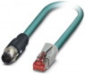 Netzwerkkabel, M12-Stecker, gerade auf RJ45-Stecker, gerade, Cat 5, SF/UTP, PUR, 10 m, blau