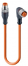 Sensor-Aktor Kabel, M12-Kabelstecker, gerade auf M12-Kabeldose, abgewinkelt, 4-polig, 0.3 m, PUR, orange, 4 A, 14768