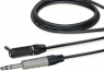 Audio connecting cable, 6.35 mm-stereo plug, straight to 6.35 mm-stereo plug, angled, 1,5 m, nickel-plated, black