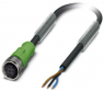 Sensor actuator cable, M12-cable socket, straight to open end, 3 pole, 1.5 m, PUR, black, 4 A, 1668072