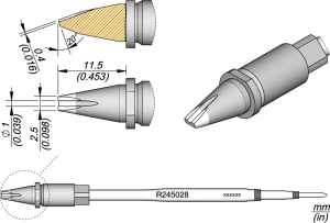 Soldering tip, Special form, Ø 1 mm, (T x W) 0.4 x 11.5 mm, R245028