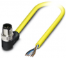 Sensor actuator cable, M12-cable plug, angled to open end, 5 pole, 10 m, PVC, yellow, 4 A, 1406164