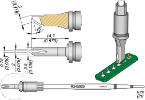 Soldering tip, Special form, Ø 0.75 mm, (T x W) 3 x 14.7 mm, R245026