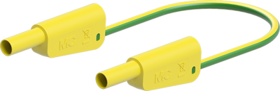 Measuring lead with (4 mm lamella plug, straight) to (4 mm lamella plug, straight), 500 mm, green/yellow, PVC, 2.5 mm², CAT II, CAT III, 66.2015-05020