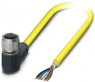 Sensor actuator cable, M12-cable socket, angled to open end, 5 pole, 10 m, PVC, yellow, 4 A, 1406150