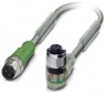 Sensor actuator cable, M12-cable plug, straight to M12-cable socket, angled, 4 pole, 3 m, PUR, gray, 4 A, 1457115