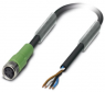Sensor actuator cable, cable socket to open end, 4 pole, 3 m, PUR, black, 4 A, 1681855