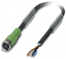 Sensor actuator cable, M8-cable socket, straight to open end, 4 pole, 5 m, PUR, black, 4 A, 1681868