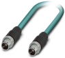 Network cable, M12-plug, straight to M12-plug, straight, Cat 6A, S/FTP, PUR, 1 m, blue
