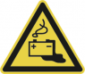 Warning sign, symbol: battery, Ø 100 mm, (W) 10 mm, plastic, 080.71-9-100W1