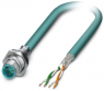 Sensor actuator cable, M12-cable plug, straight to open end, 4 pole, 0.5 m, PUR, turquoise, 4 A, 1437724