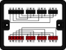 Distribution box, 3-ph to 1-ph current 400V, 230V, 2 inputs, 6 outputs, Cod. A, P, MIDI, black