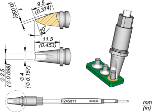 Soldering tip, Special form, Ø 2.5 mm, (T x W) 1 x 11.5 mm, R245011