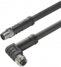 Sensor actuator cable, M12-cable plug, straight to M12-cable socket, angled, 4 pole, 3 m, PUR, black, 12 A, 2050100300