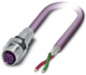 Sensor actuator cable, M12-cable socket, straight to open end, 2 pole, 0.5 m, PUR, purple, 4 A, 1525597