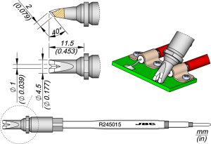 Soldering tip, Special form, Ø 4.5 mm, (T x W) 2 x 11.5 mm, R245015