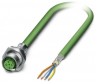 Network cable, M12 socket, straight to open end, Cat 5e, S/TQ, PUR, 2 m, green