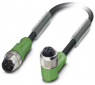 Sensor actuator cable, M12-cable plug, straight to M12-cable socket, angled, 4 pole, 0.6 m, PVC, black, 4 A, 1454817