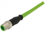 Sensor actuator cable, M12-cable plug, straight to M12-cable plug, straight, 4 pole, 1 m, PVC, green, 21349292405010