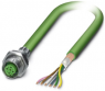 Sensor actuator cable, M12-cable socket, straight to open end, 5 pole, 1 m, PUR, green, 4 A, 1534559