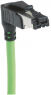 System cable, RJ11/RJ14 plug, angled to open end, Cat 5, PVC, 0.5 m, green