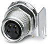 Socket, M8, 4 pole, solder pins, screw locking, angled, 1456158