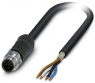 Sensor actuator cable, M12-cable plug, straight to open end, 4 pole, 2 m, PE-X, black, 4 A, 1454121