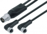 Sensor actuator cable, M12-cable plug, straight to 2 x M8-cable socket, angled, 4 pole/2 x 3 pole, 1 m, PUR, black, 4 A, 77 9829 3408 50003-0100
