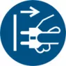 Mandatory sign, symbol: pull out mains plug, (W) 12 mm, plastic, 083.50-9-Y