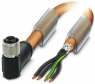 Sensor actuator cable, M12-cable socket, angled to open end, 4 pole, 10 m, PUR, orange, 12 A, 1424103