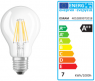 LED lamp, E27, 7 W, 806 lm, 240 V (AC), 2700 K, 360 °, clear, warm white, A++