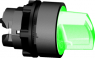 Selector switch, illuminable, groping, waistband round, green, front ring black, 2 x 90°, mounting Ø 22 mm, ZB5AK1433