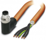 Sensor actuator cable, M12-cable plug, angled to open end, 5 pole, 5 m, PUR, orange, 16 A, 1414842