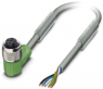 Sensor actuator cable, M12-cable socket, angled to open end, 5 pole, 10 m, PUR, gray, 4 A, 1457209
