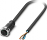 Sensor actuator cable, M12-cable socket, straight to open end, 4 pole, 10 m, PUR, black gray, 4 A, 1393032